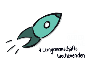 Rakete mit Schriftzug daneben: 4 Lerngemeinschaftswochenenden