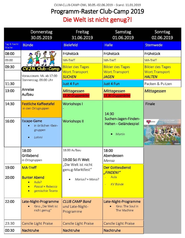 Beispiel Programm CLUB CAMP 2019