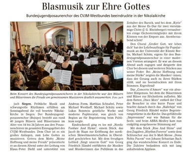 Zeitungsbericht in der Siegener Zeitung vom Konzert am 19.01.2020